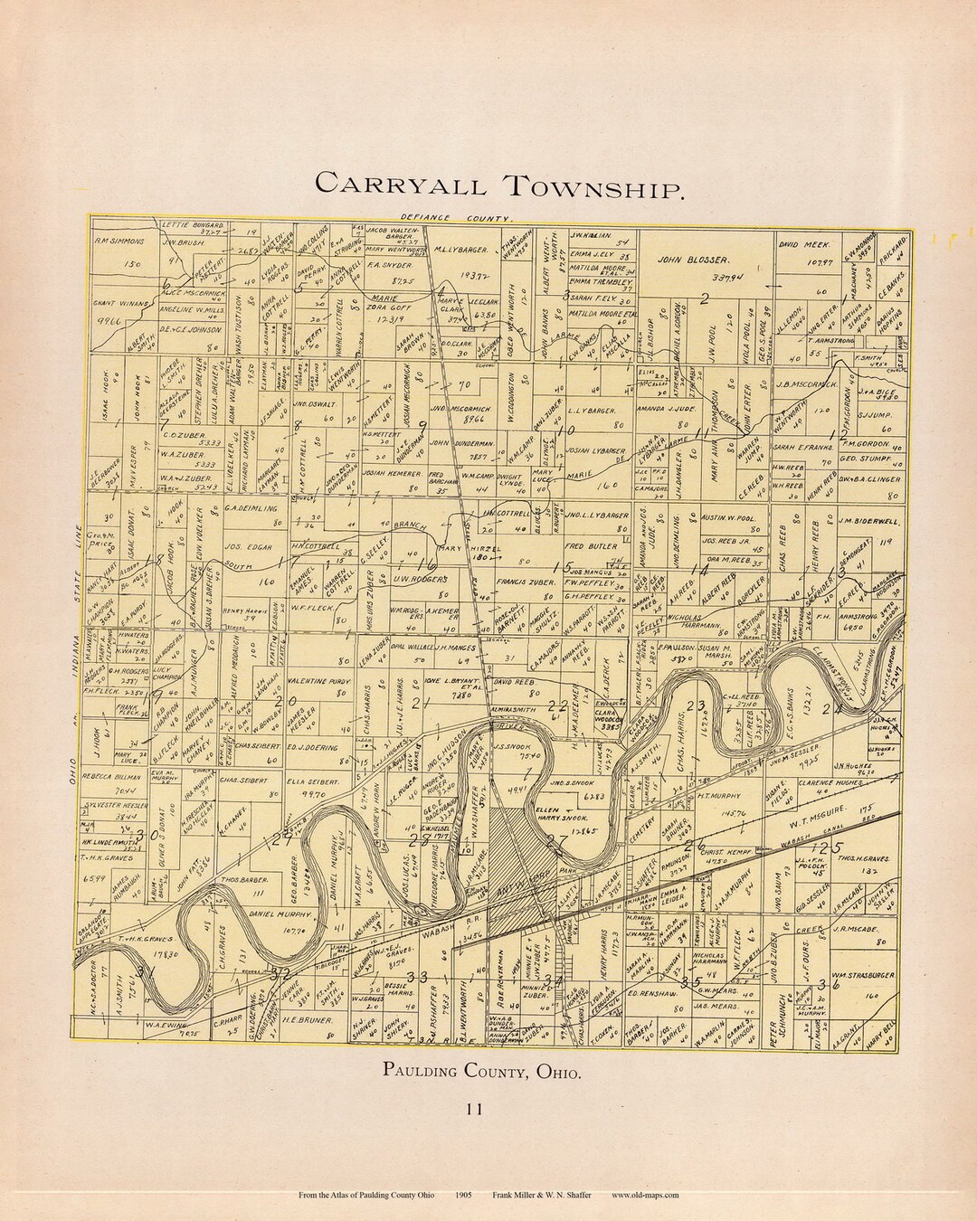 Carryall 1905 Old Town Map With Homeowner Names Ohio Reprint Genealogy