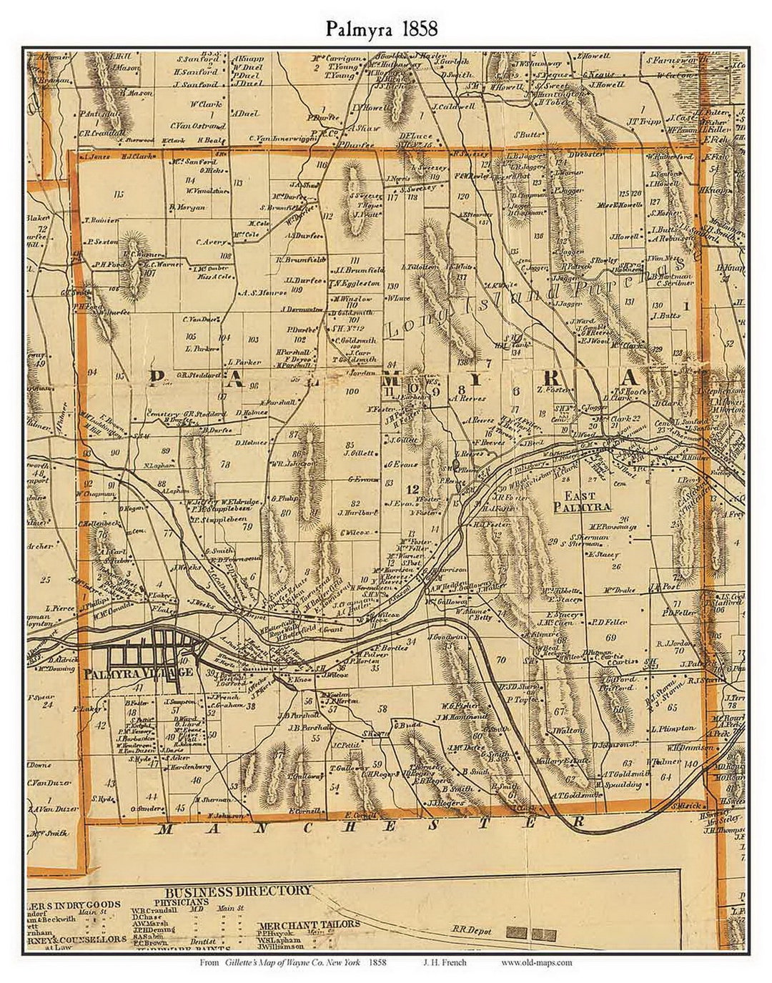Palmyra 1858 Old Town Map With Homeowner Names New York - Reprint ...