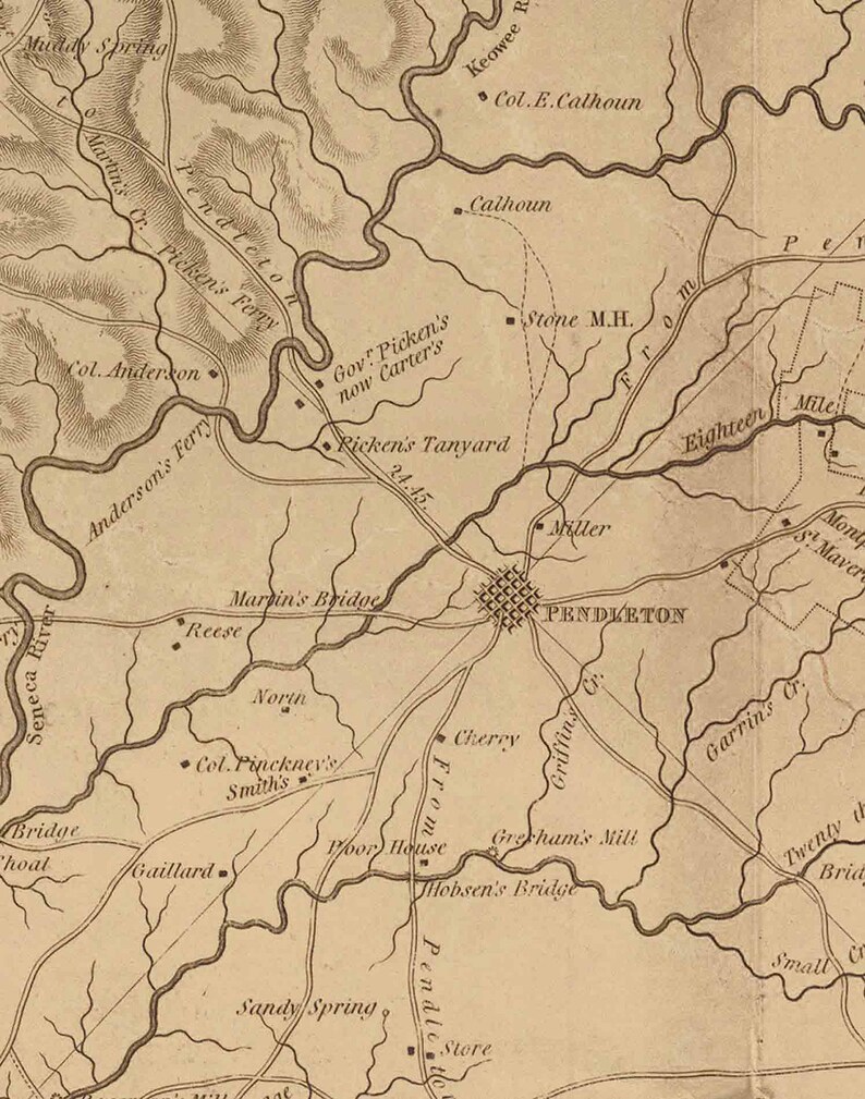 Pendleton District South Carolina 1825 Old County Wall Map Etsy