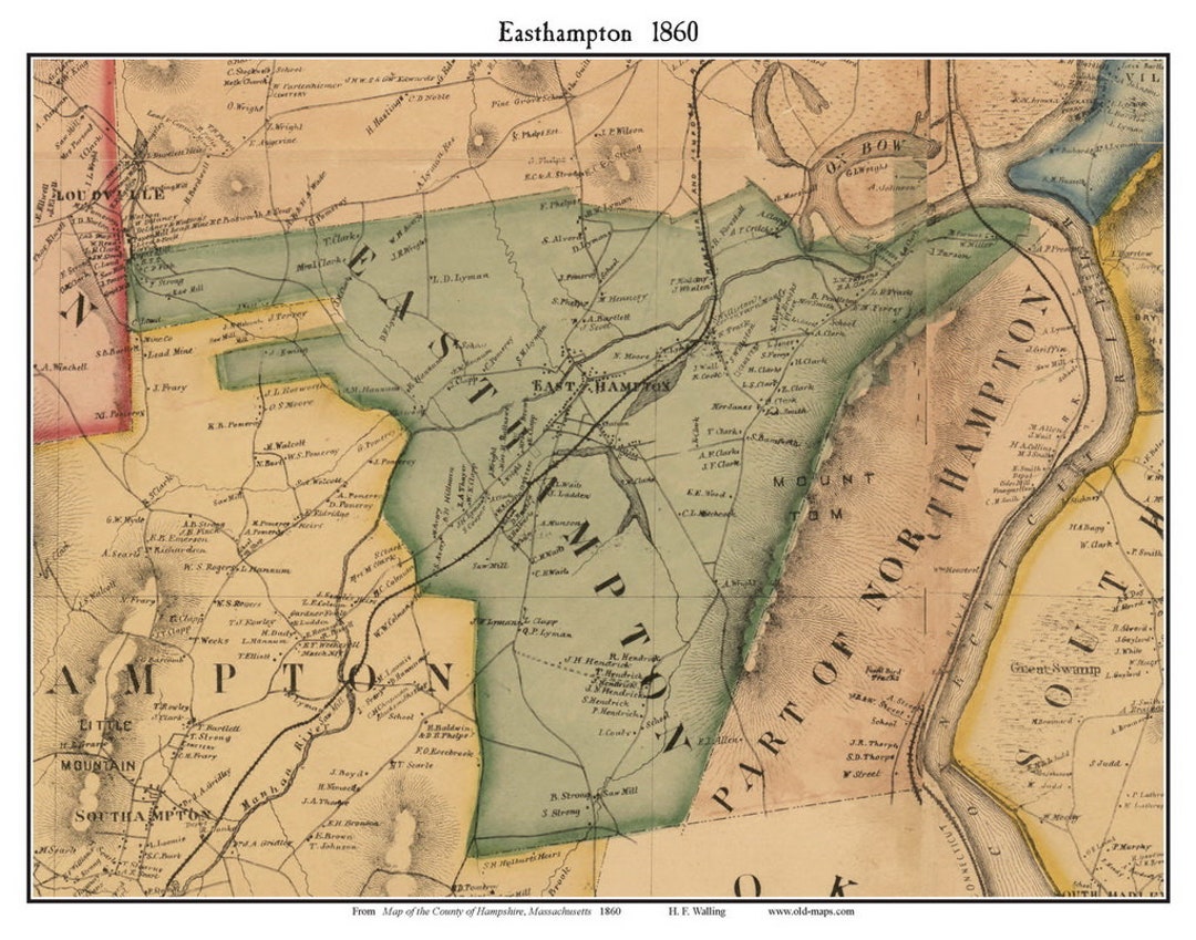 Easthampton 1860 Old Town Map With Homeowner Names Massachusetts