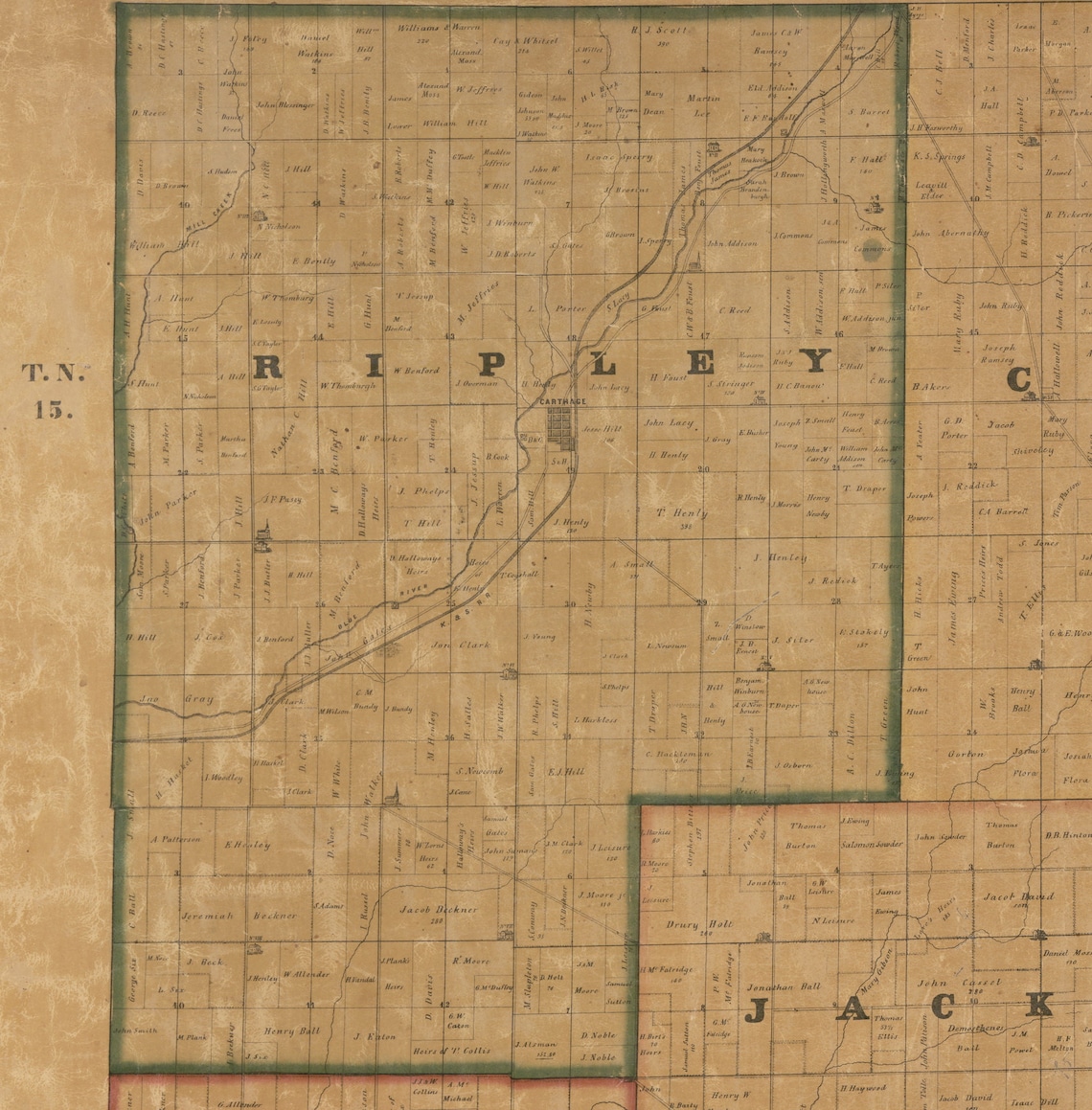 Rush County Indiana 1856 Old Wall Map Reprint With Landowner Etsy