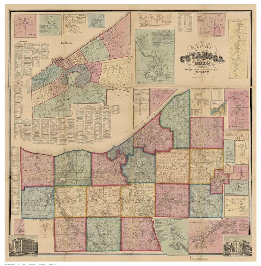 Cuyahoga County Ohio 1858c Old Wall Map Reprint With Homeowner Names