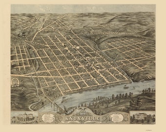 Knoxville  1871 - Tennessee Birds Eye View  Reprint