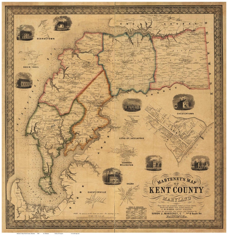 Kent County Maryland 1860 by Simon J. Old Wall Map Etsy