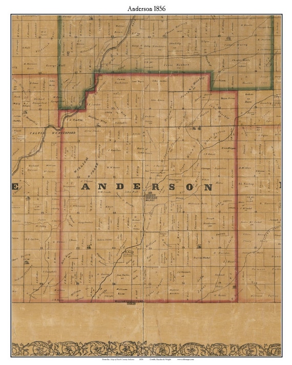 Anderson 1856 Old Town Map with Homeowner Names Indiana Milroy Etsy