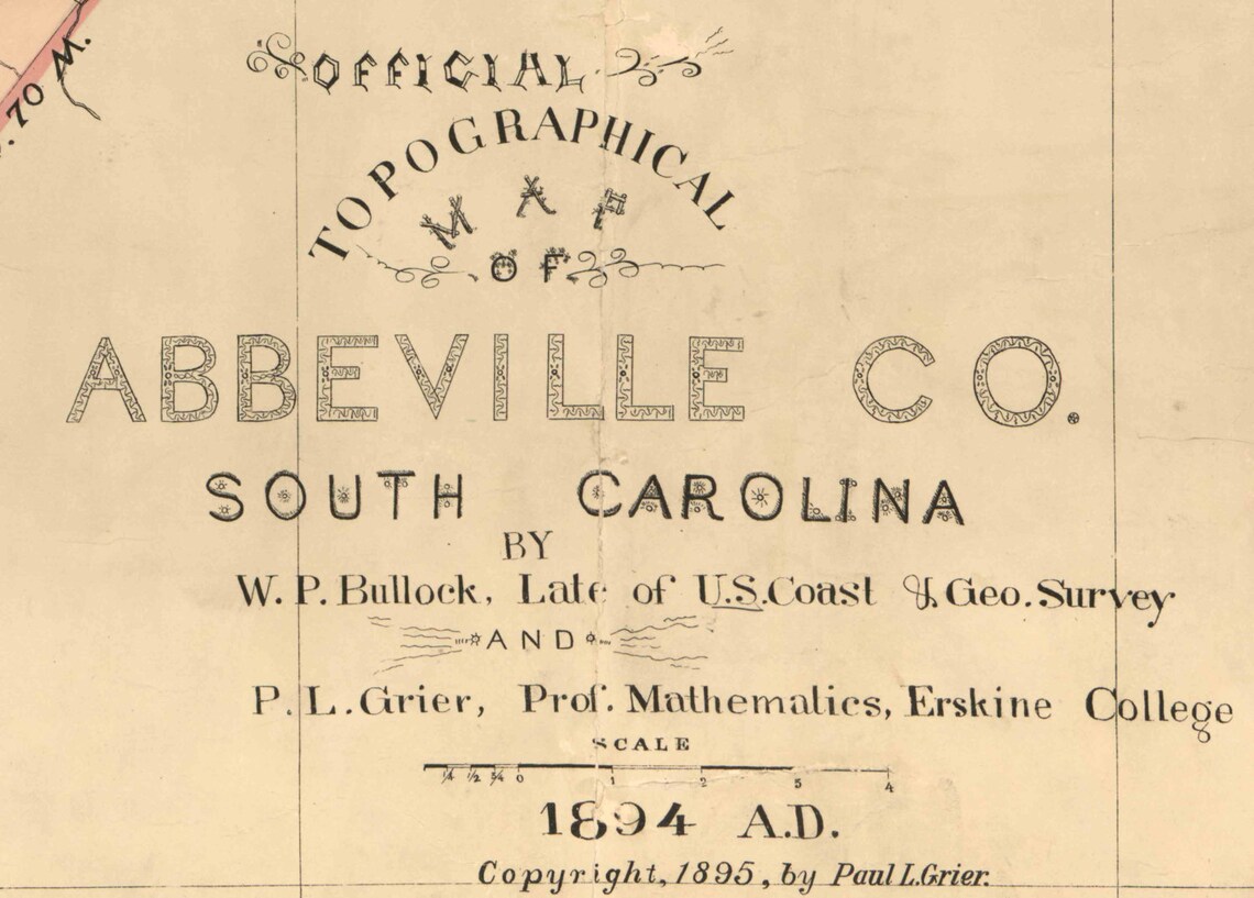 Abbeville County South Carolina 1895 Old Wall Map With Etsy