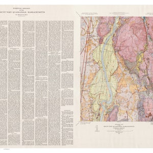 Mount Toby Geologic Map 1951 Old Map Reprint - USGS Map & Text - Sunderland, Hadley, Amherst  Topographic Massachusetts USGS
