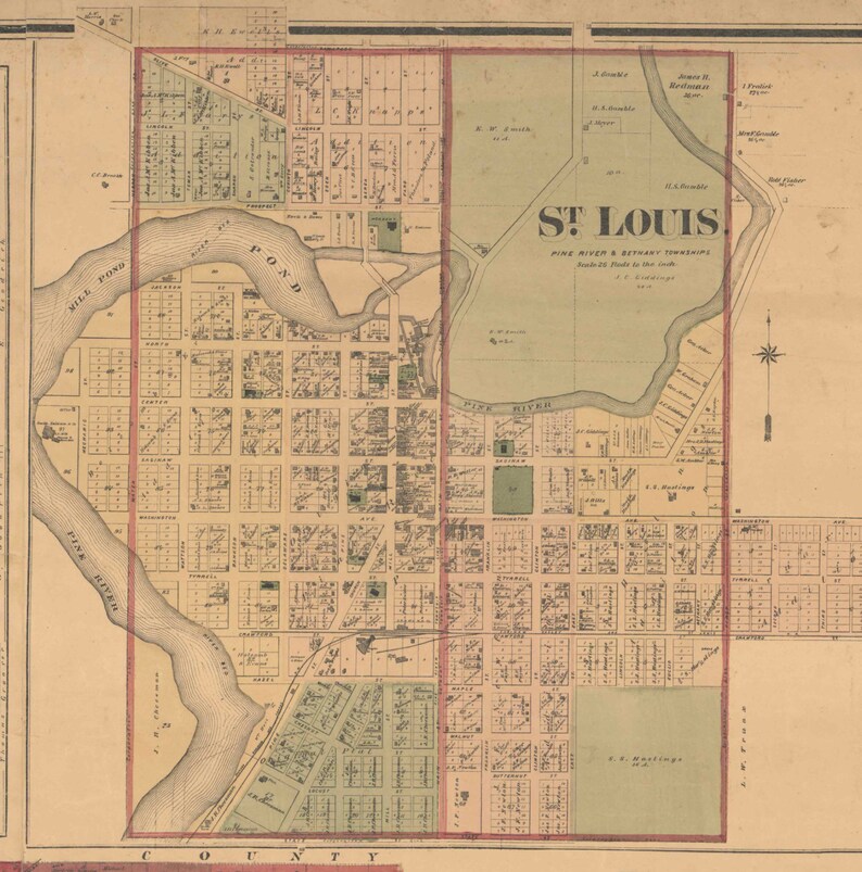 Gratiot County Michigan 1876 Old Wall Map Reprint With Etsy