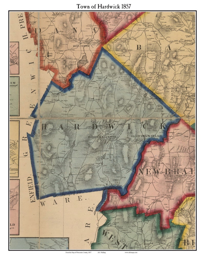 Hardwick 1857 Old Town Map With Homeowner Names Massachusetts Etsy