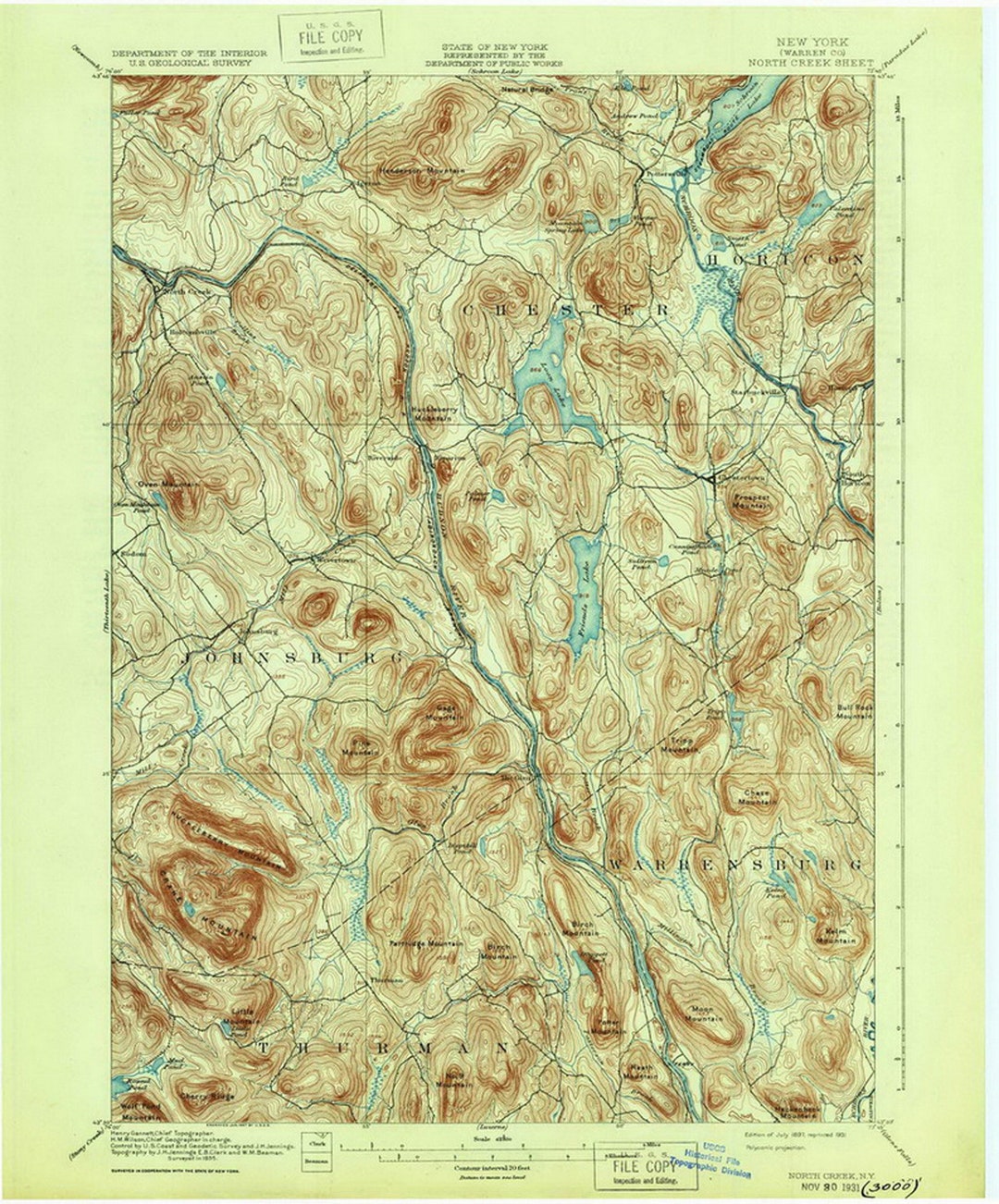 North Creek 1897 1931 Old Map Chester Johnsburg Warrensburg Hudson River Adirondack Quad Reprint