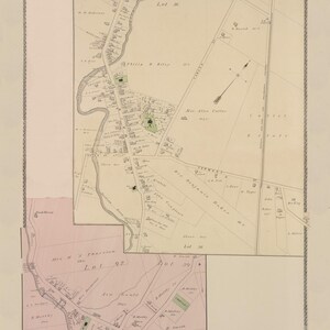 May include: An antique map of Holland, New York, showing the layout of streets and properties. The map is printed on cream-colored paper with brown and black ink. The map includes the names of residents and businesses, as well as the names of streets and lots.
