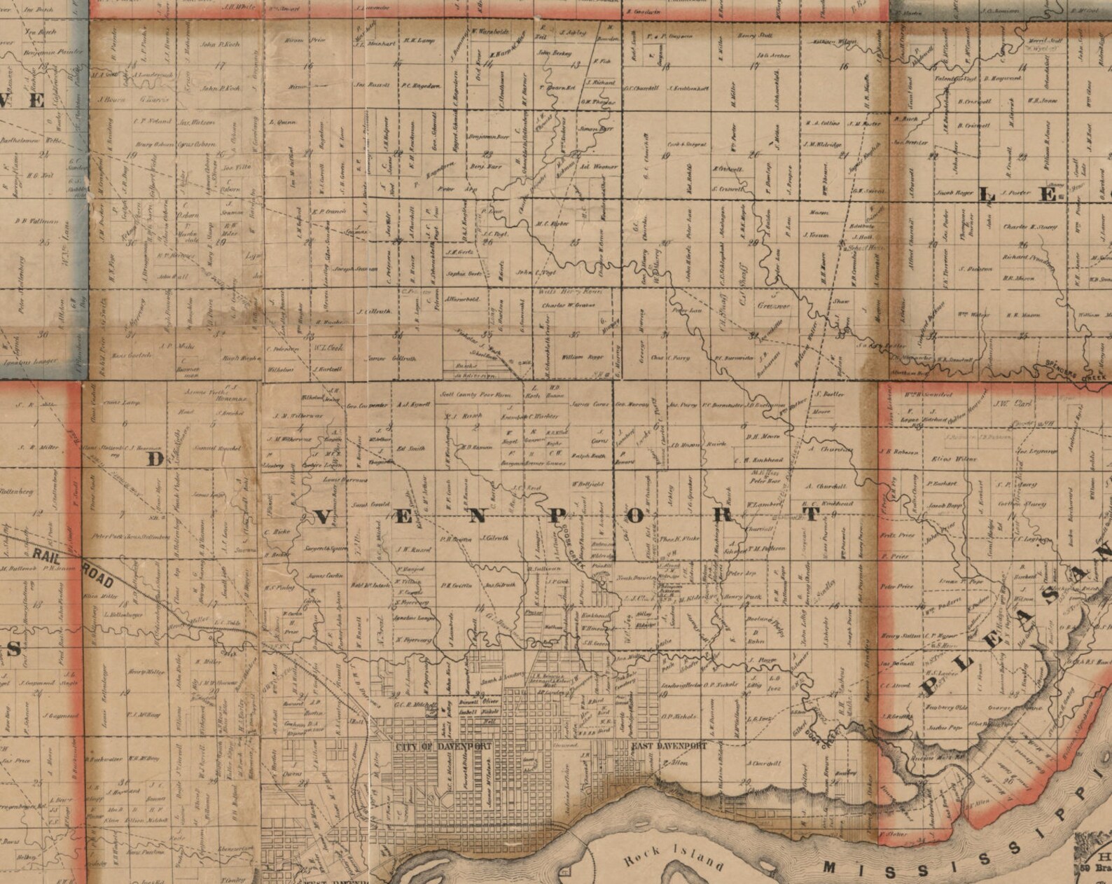 Scott County Iowa 1860 Old Wall Map With Landowner Names Farm Etsy