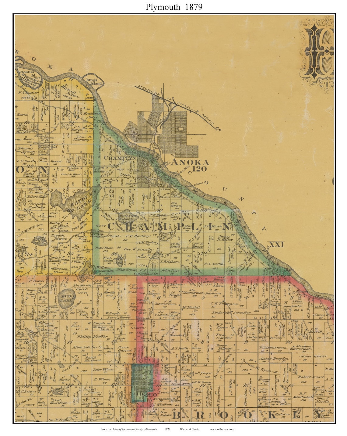 Champlin 1879 Old Town Map With Homeowner Names Minnesota Etsy