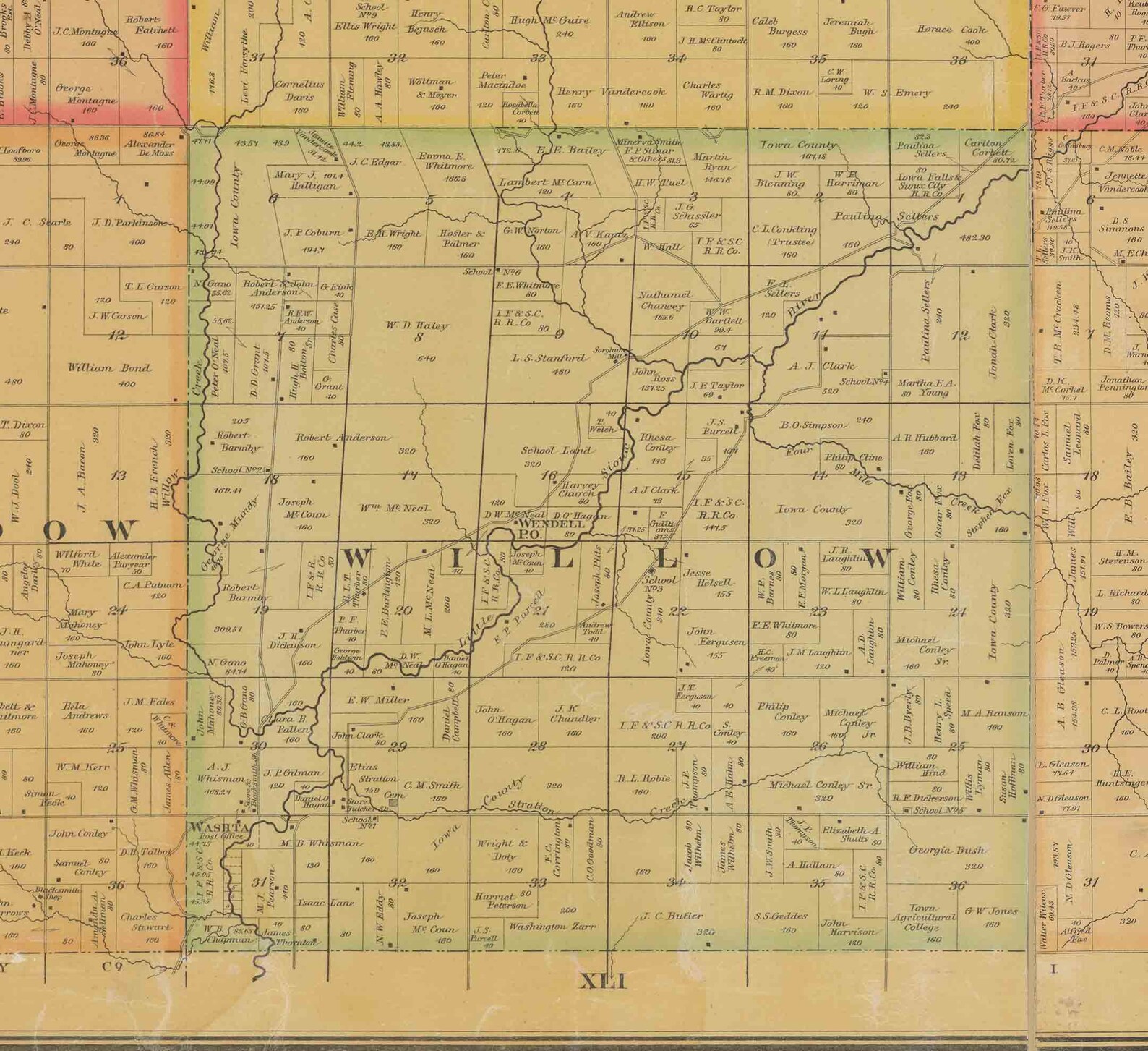Cherokee County Iowa 1884 Old Wall Map with Landowner Names Etsy
