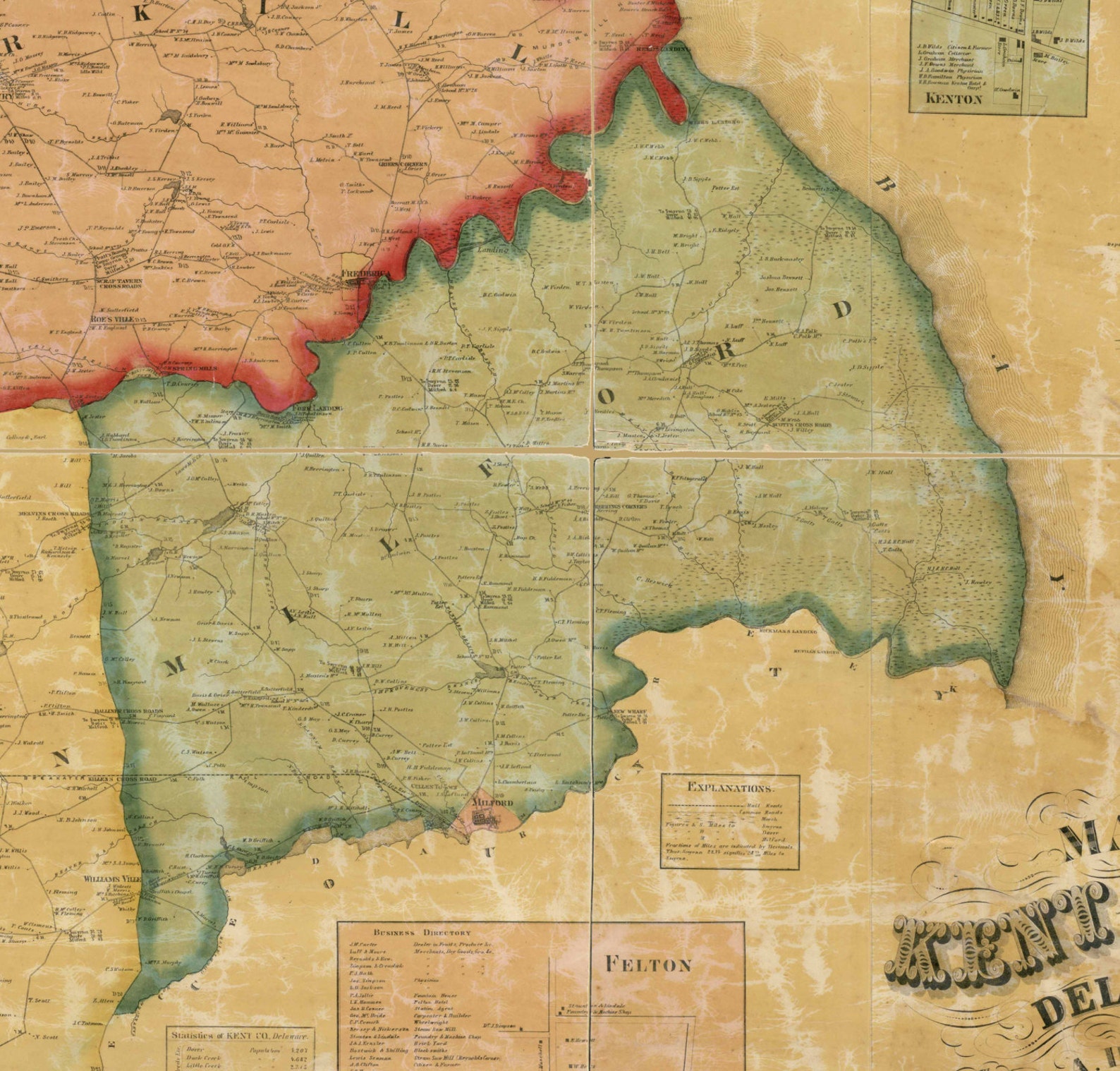 Kent County Delaware 1859 Old Wall Map With Homeowner Names Etsy
