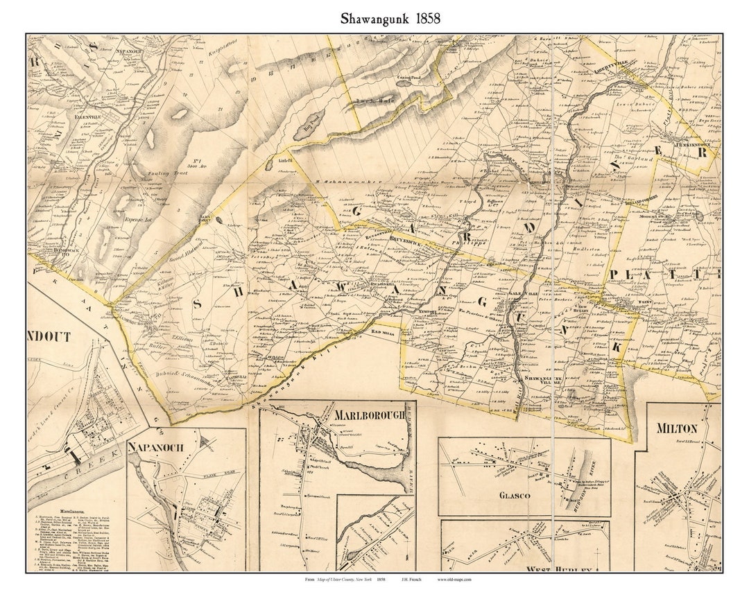 Shawagunk New York 1858 Map Homeowners Names Dwaarkill Bruynswick