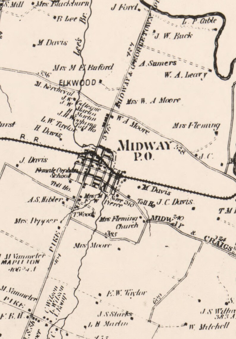 Woodford County Kentucky 1870 Old Wall Map With Homeowner - Etsy