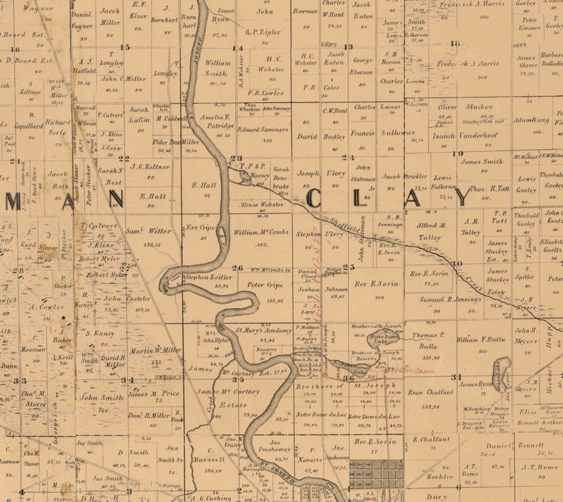 St. Joseph County Indiana 1863 Old Wall Map Reprint With Etsy