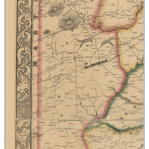 May include: An antique map of Pencader, Delaware, from 1849. The map shows the roads, rivers, and towns in the area. The map is in a vintage style with a faded brown color.