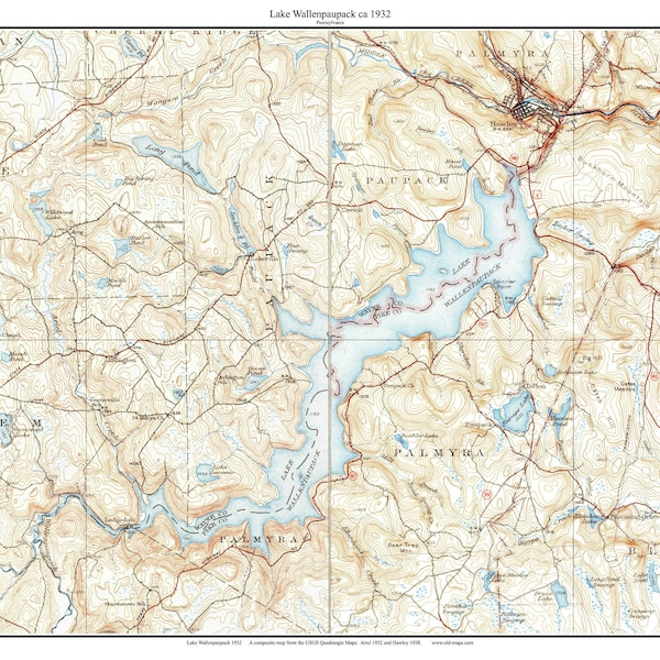 Lake Wallenpaupack 1932 Old Topographic Map USGS  Custom Composite Reprint Pennsylvania