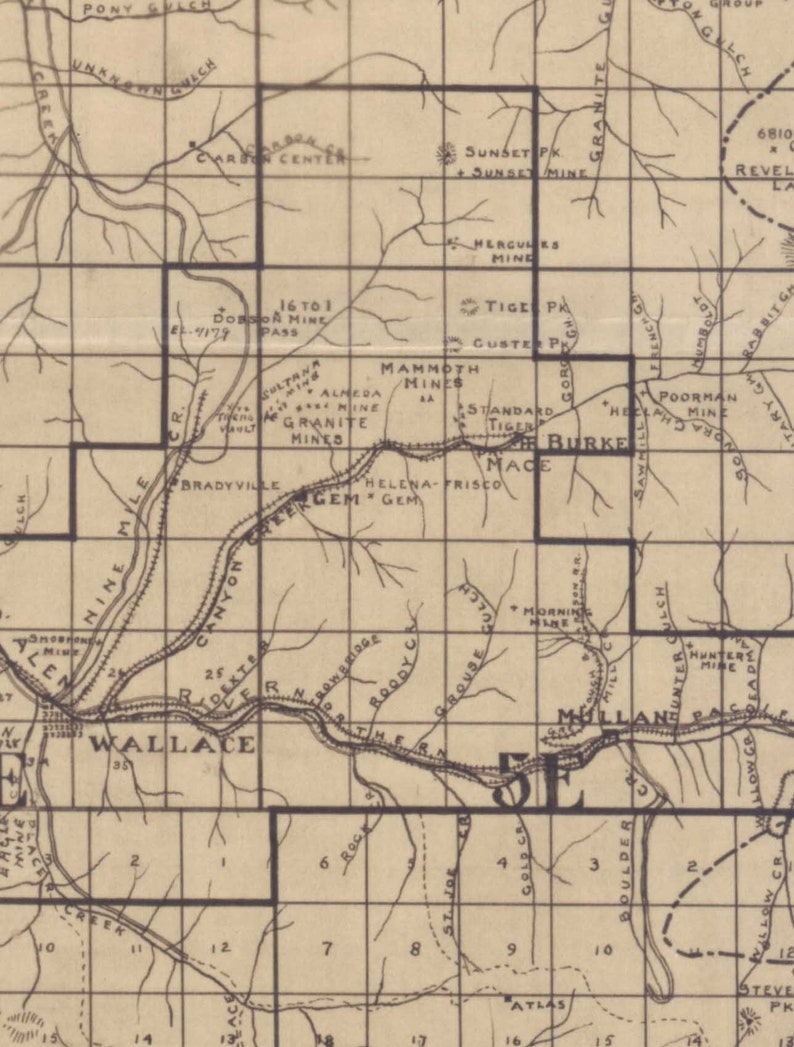 Shoshone County Idaho 1907 Old Wall Map Reprint Lot Etsy