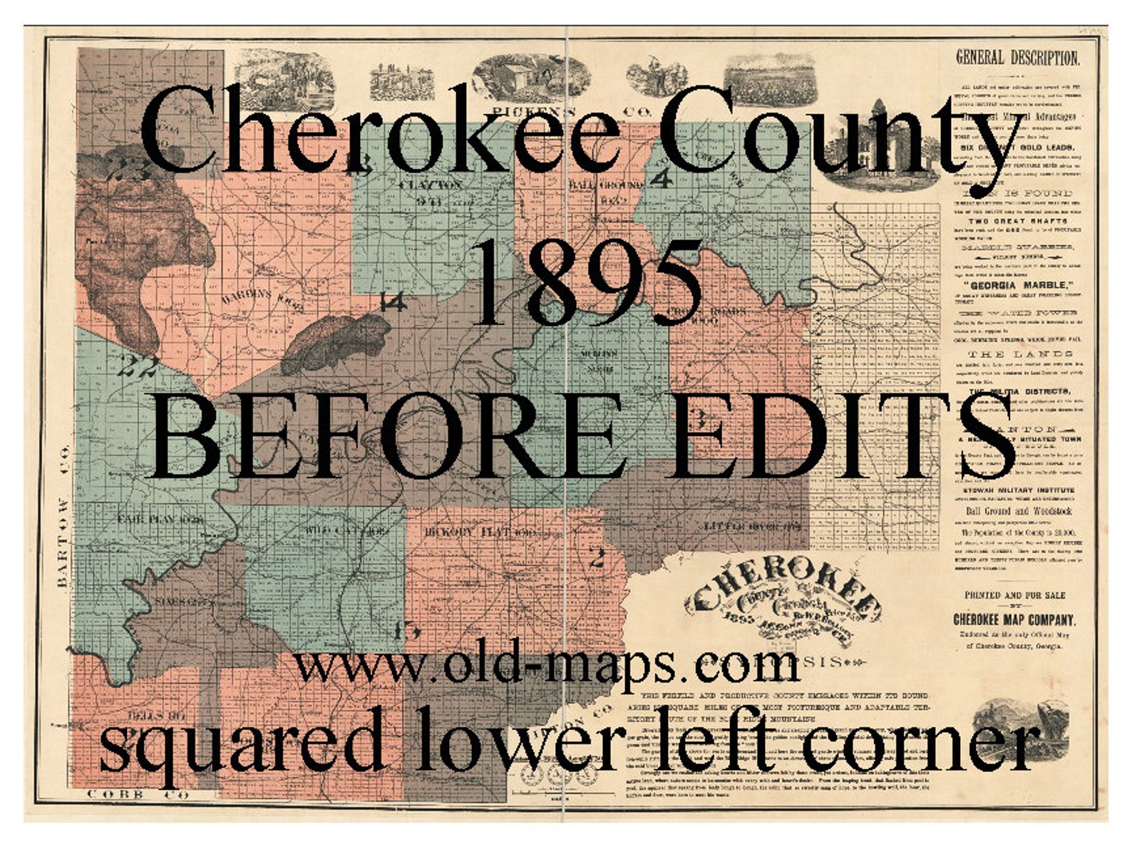 Cherokee County Old 1895 Map Georgia Wall Map With Homeowner Etsy