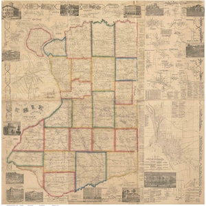 Erie County  New York 1855  - Old Wall Map Reprint with Homeowner Names - Genealogy