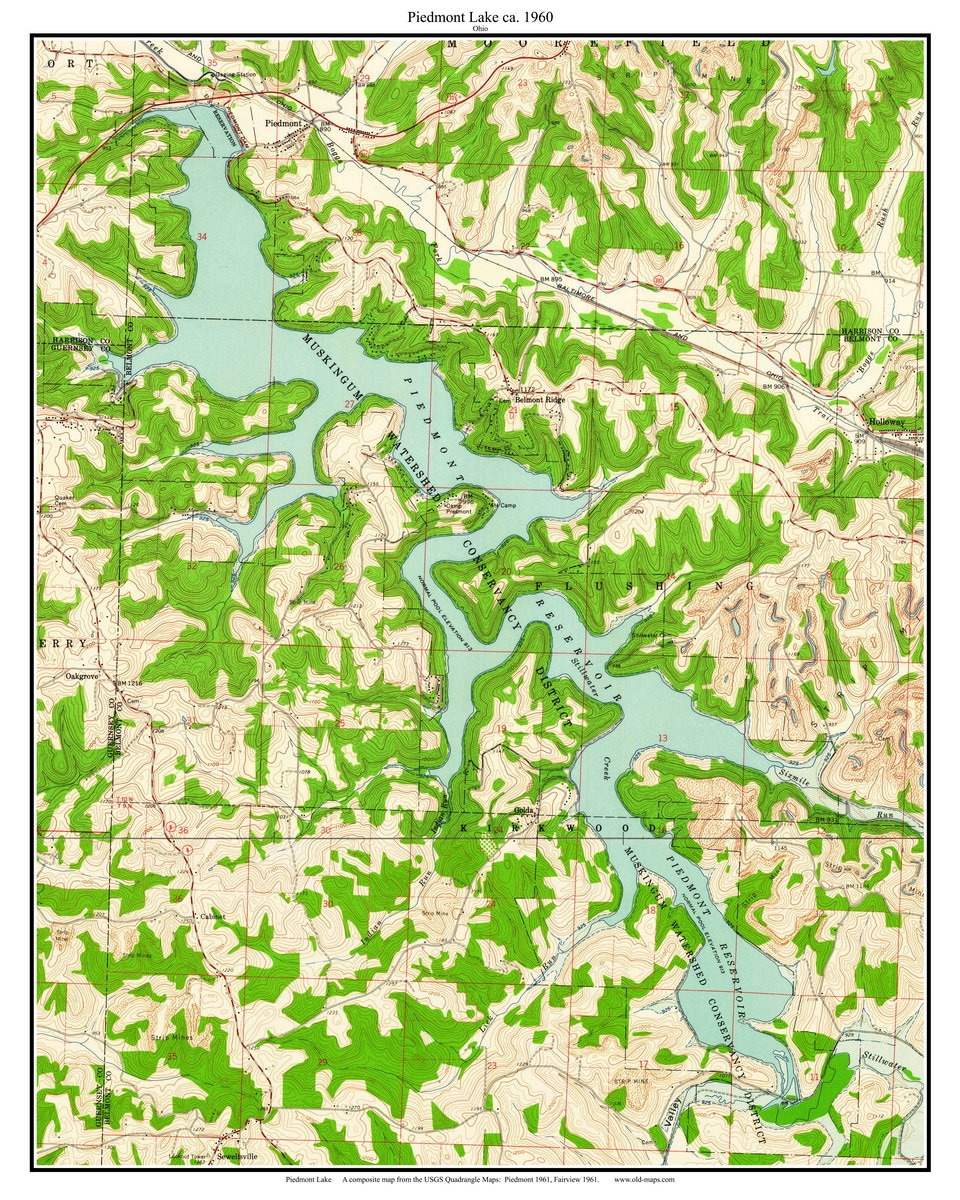 Old Topo Maps Nz Piedmont Lake 1960 Old Topographic Map Usgs Muskingum | Etsy New Zealand