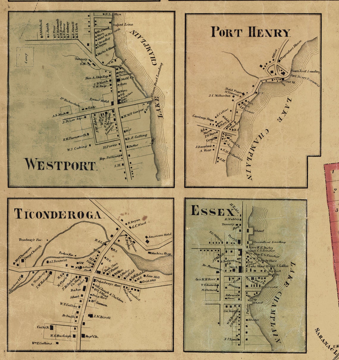 Essex County New York 1858 Old Wall Map Reprint with Etsy.de