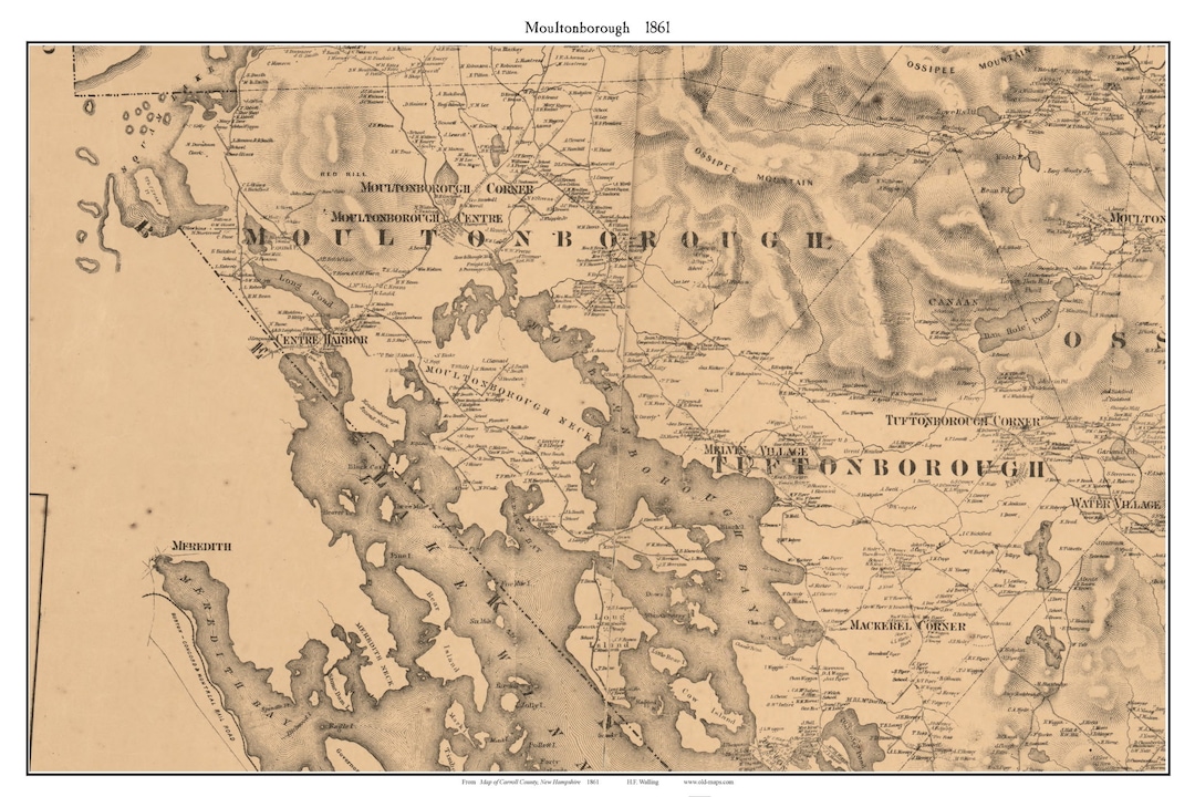 Moultonborough 1861 Old Town Map With Homeowner Names New Hampshire