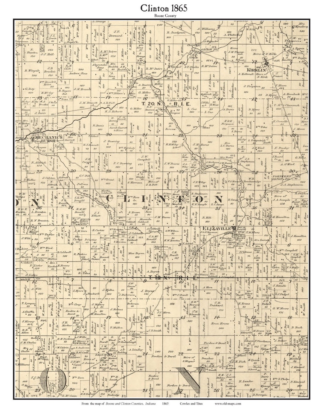 Clinton 1865 Old Town Map With Homeowner Names Indiana Elizaville ...