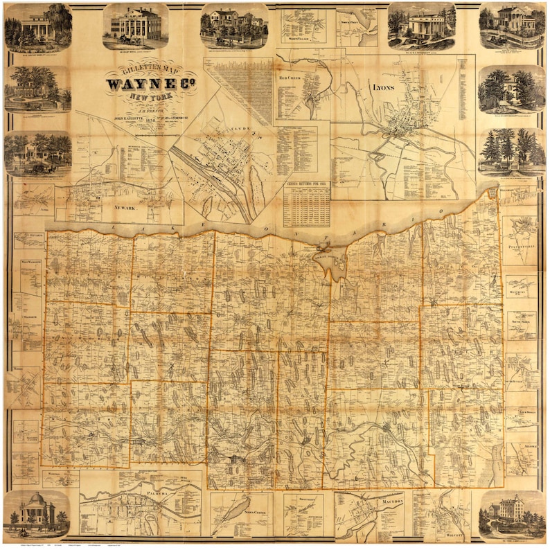 Wayne County New York 1858 Old Wall Map Reprint With Etsy