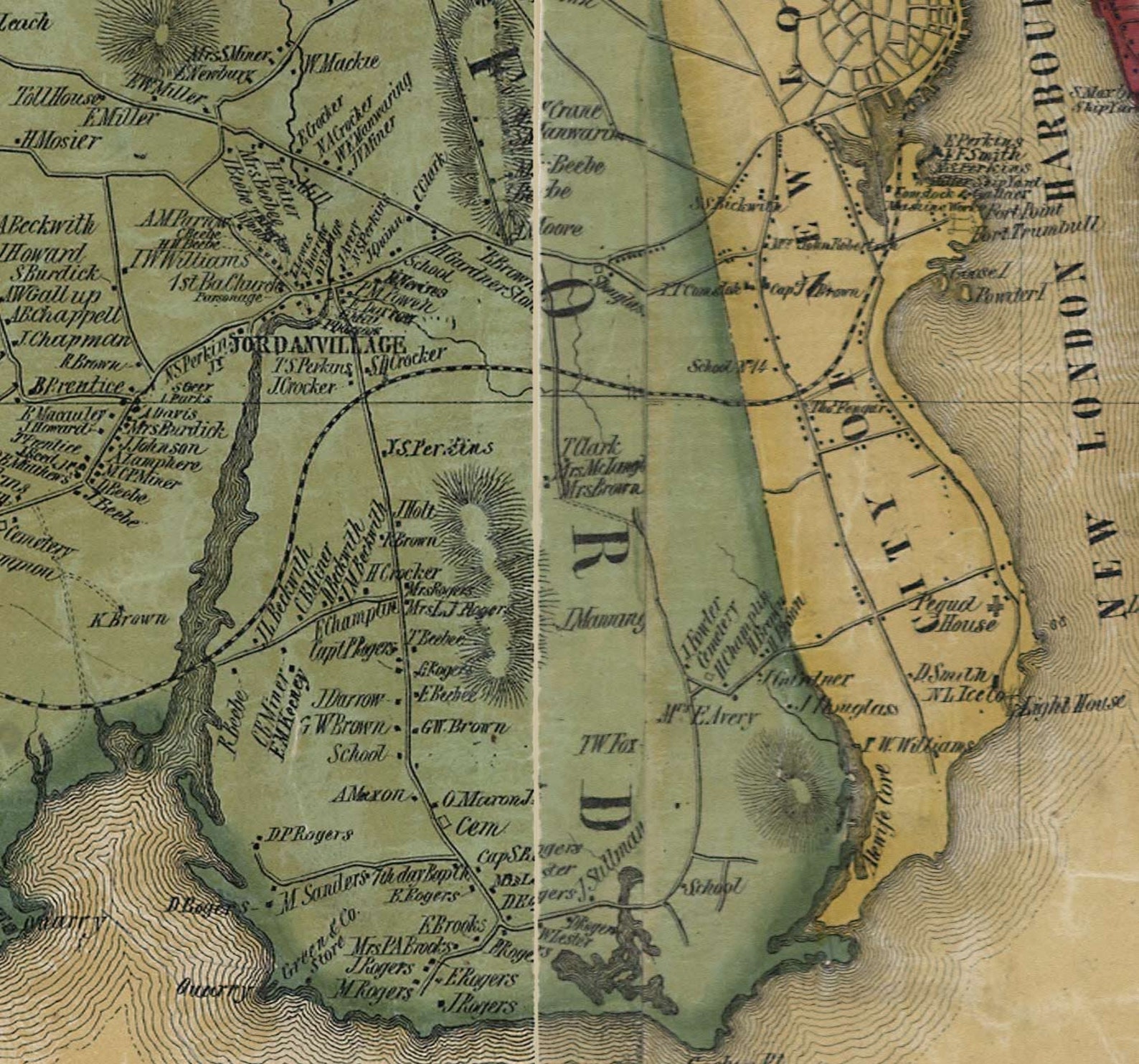 New London County Connecticut 1854 Old Wall Map Reprint With Etsy