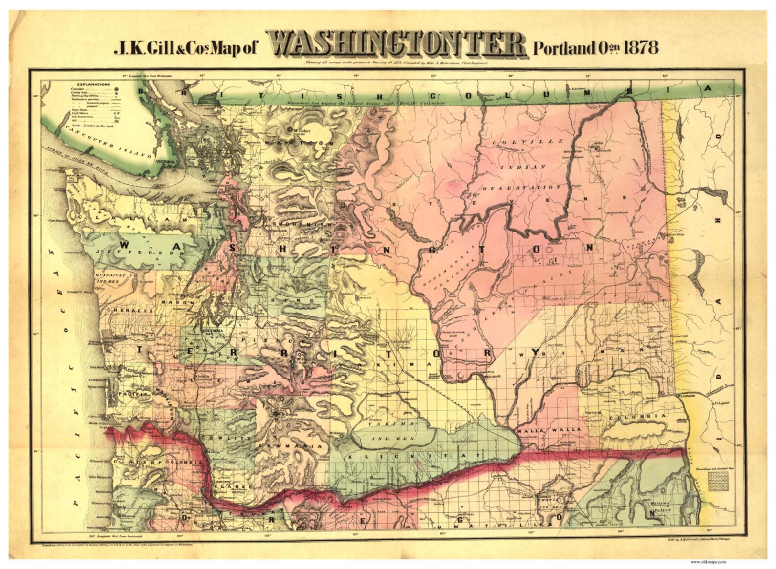 Washington Territory 1878 Map Reprint J.K. Gill & Co. state  Etsy