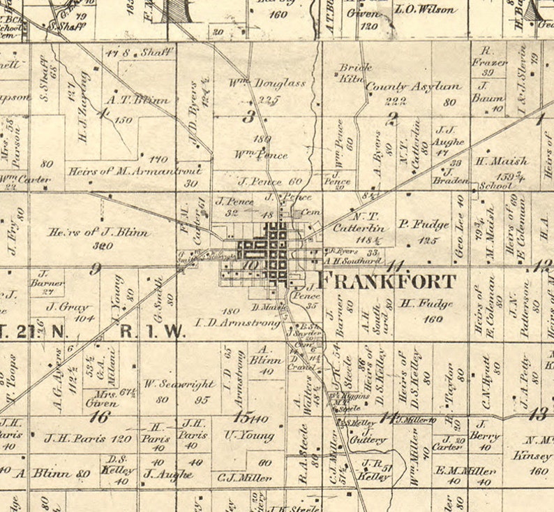 Boone and Clinton County Indiana 1865 Old Wall Map Reprint Etsy