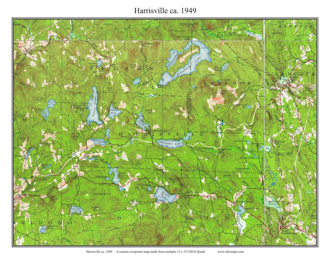 Harrisville 1949 Old Town Map Nubanusit Lake USGS Topographic Custom