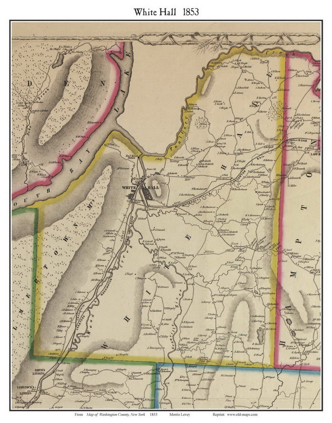 Whitehall New York 1853 Map Champlain Canal Whitehall Castleton