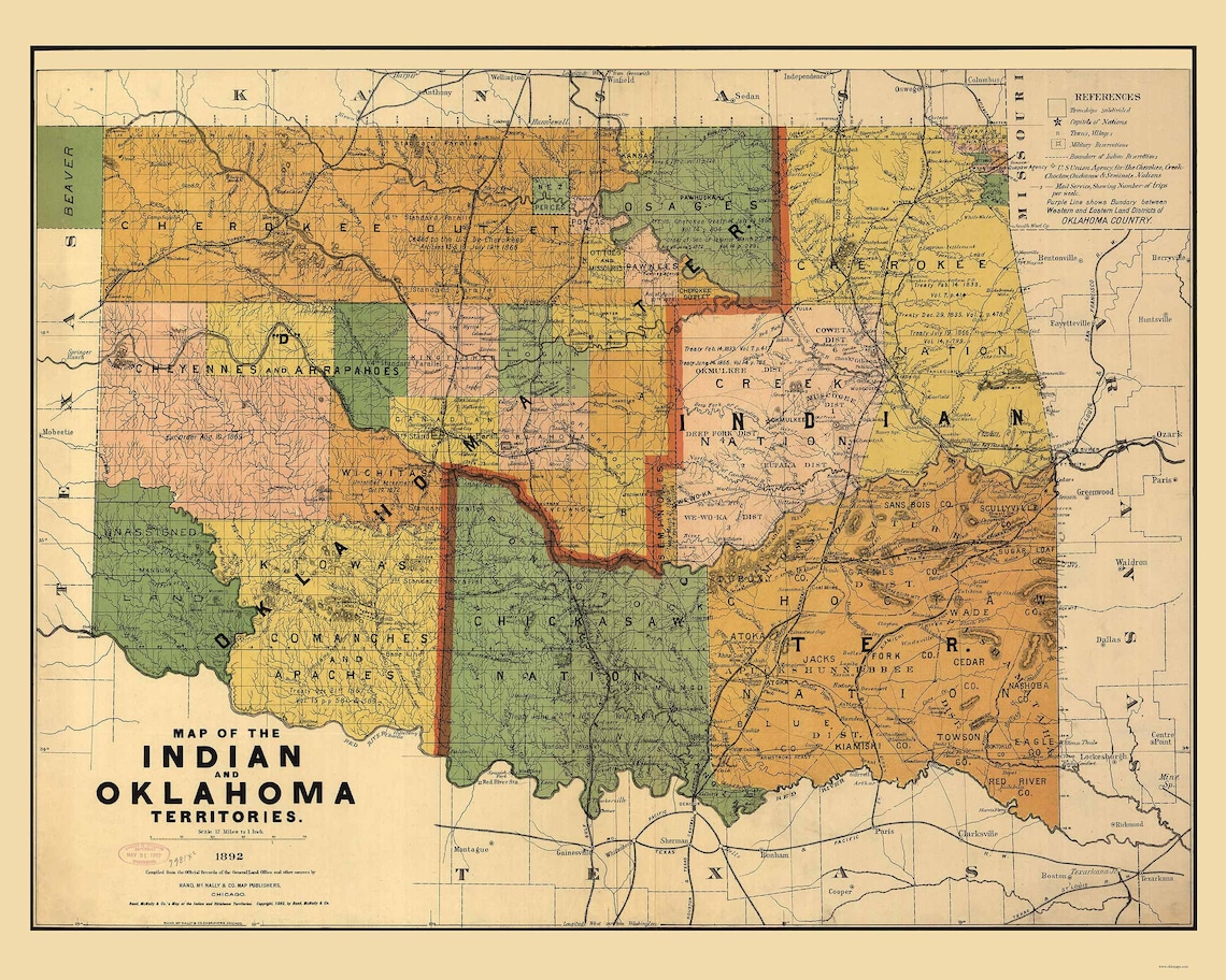 Oklahoma Indian Territory 1892 Old Map - State Reprint - Etsy