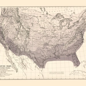 USA Temperature Chart Map 1872 Reprint 9th Census Atlas