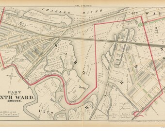 Boston Ward Map 1870 Part Of Boston Wards 6 & 15 Plate Z Charles River 1874 | Etsy Ireland