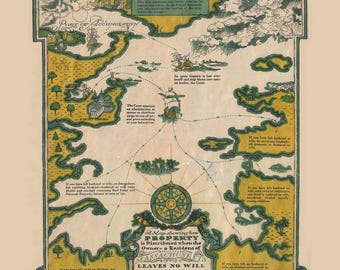 Your Estate Who Will Chart Its Course 1930 - Massachusetts Estate Planning as a Map of a Sea Voyage - Old Map Reprint - Novelty Not Literary