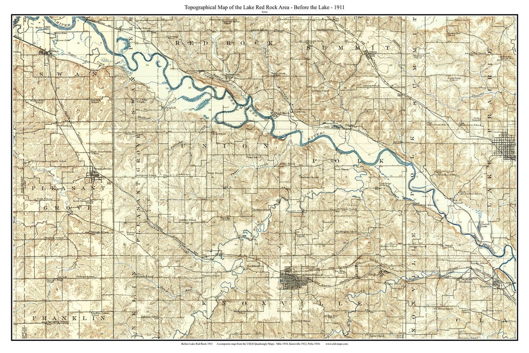 Lake Red Rock before the Lake 1911 Old Map Topo Custom Composite USGS