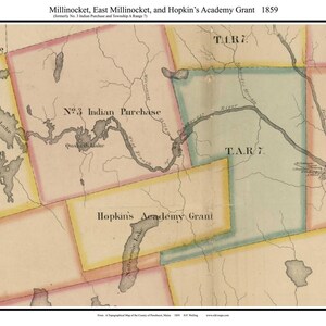 Millinocket, East Millinocket and Hopkins Academy 1859 Old Town Map  with Homeowner Names Maine - Reprint Genealogy Penobscot County ME TM