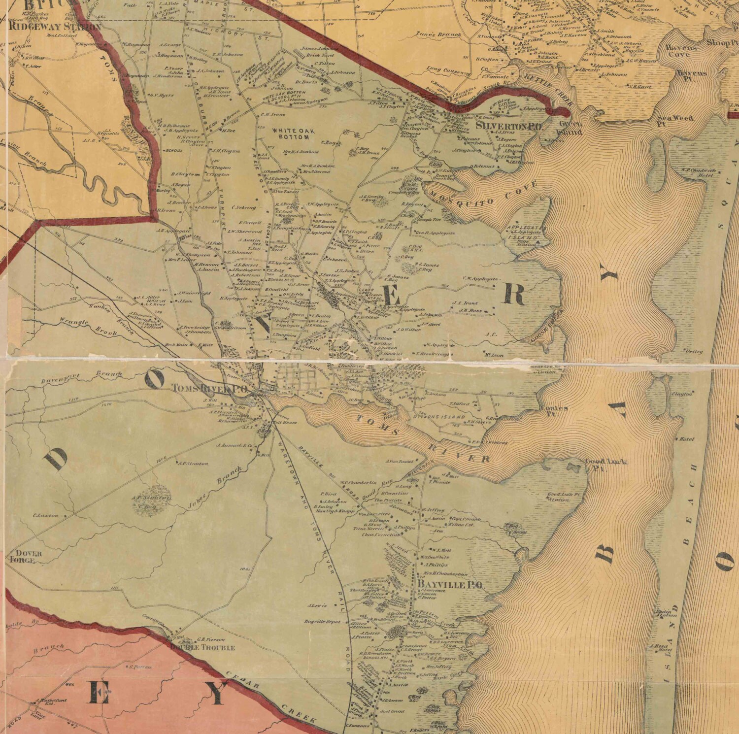 Ocean County New Jersey 1872 Old Wall Map Reprint with Etsy
