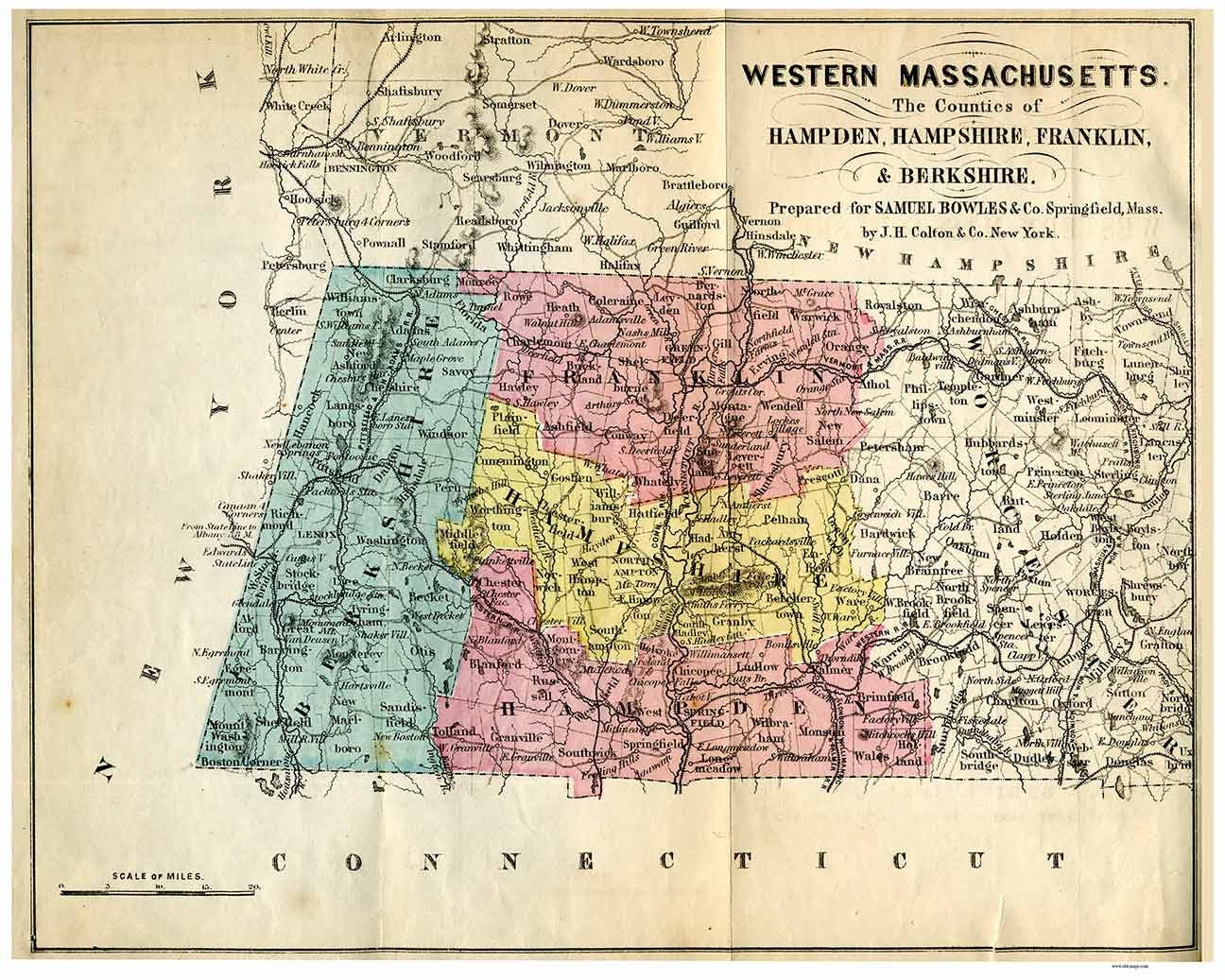 Map Of Western Ma Western Massachusetts 1855 By Holland Old Map Reprint Ma | Etsy Canada