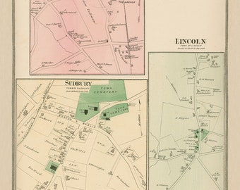 Concord and Lincoln 1906 Old Town Map with Homeowner Names Massachusetts Middlesex County Atlas V2