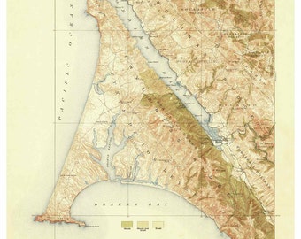 Point Reyes 1918 Old Topo Map - An edited reprint of the original quad - 15x15 USGS Topographic California