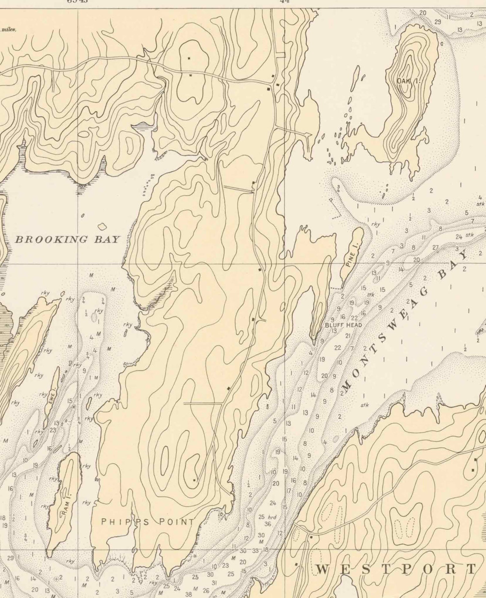 Boothbay Harbor to Bath Maine 1922 Nautical Map Harbors 2 Etsy