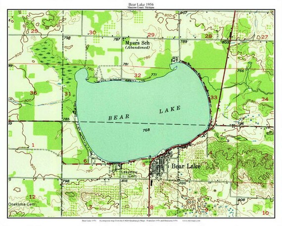 Bear Lake Michigan Map Bear Lake 1956 Map Manistee County Michigan Old | Etsy Australia