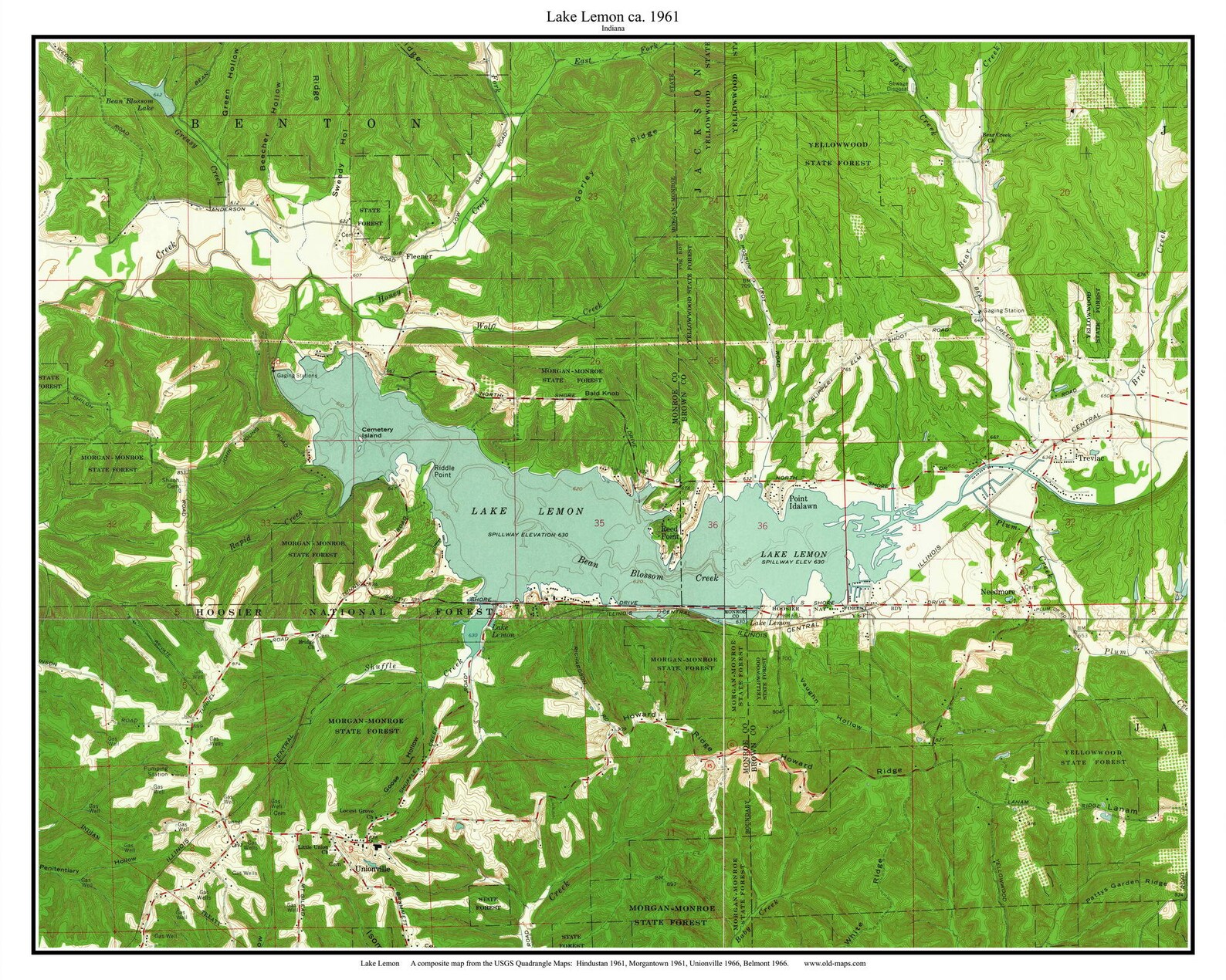 Lake Lemon 1961 Old Topographic Map USGS Point Idalawn Etsy